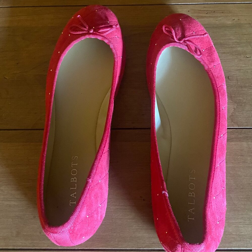 Talbots 8.5 Penelope Quilted Ballet Flats - Red Studded Suede - Picture 12 of 13